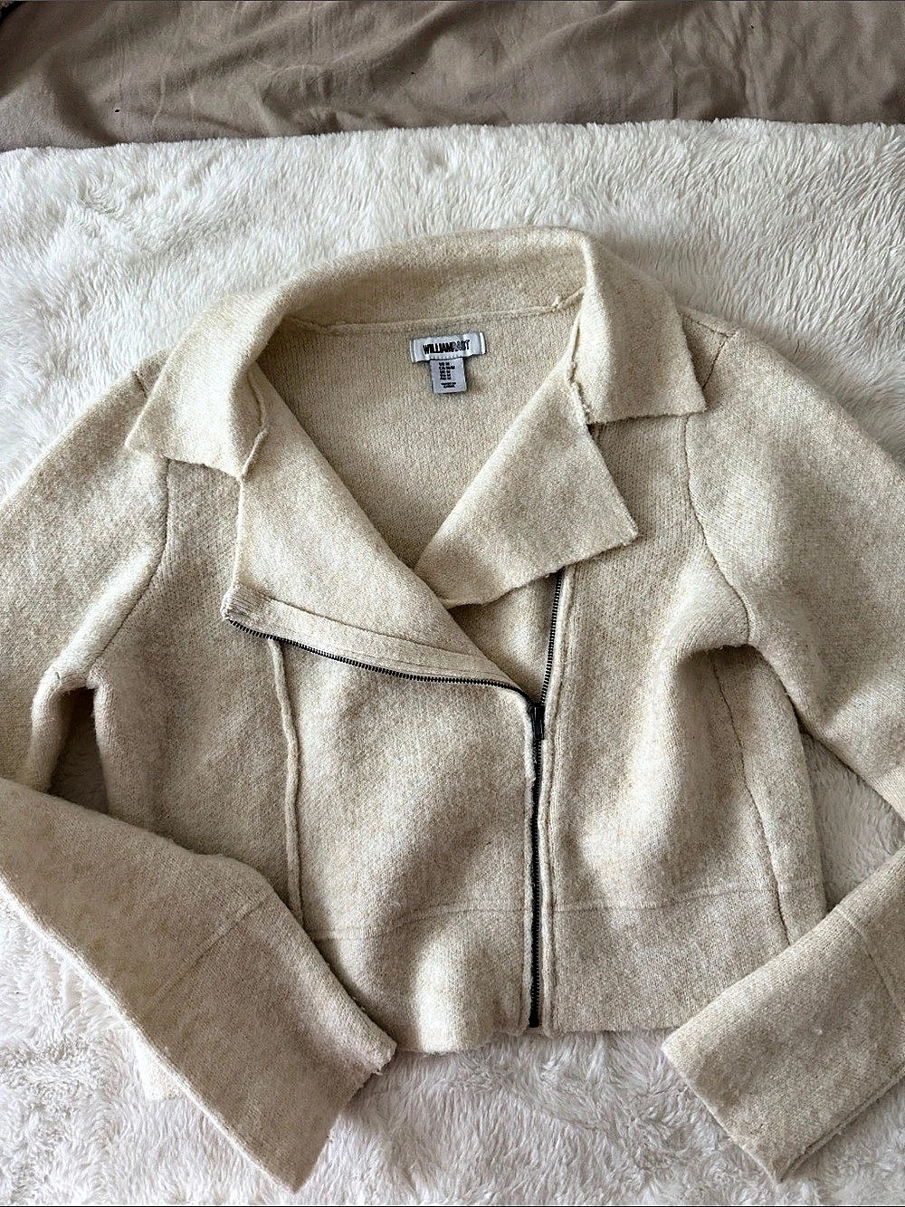 William Rast Cream Zip Moto Jacket Size Medium Like New